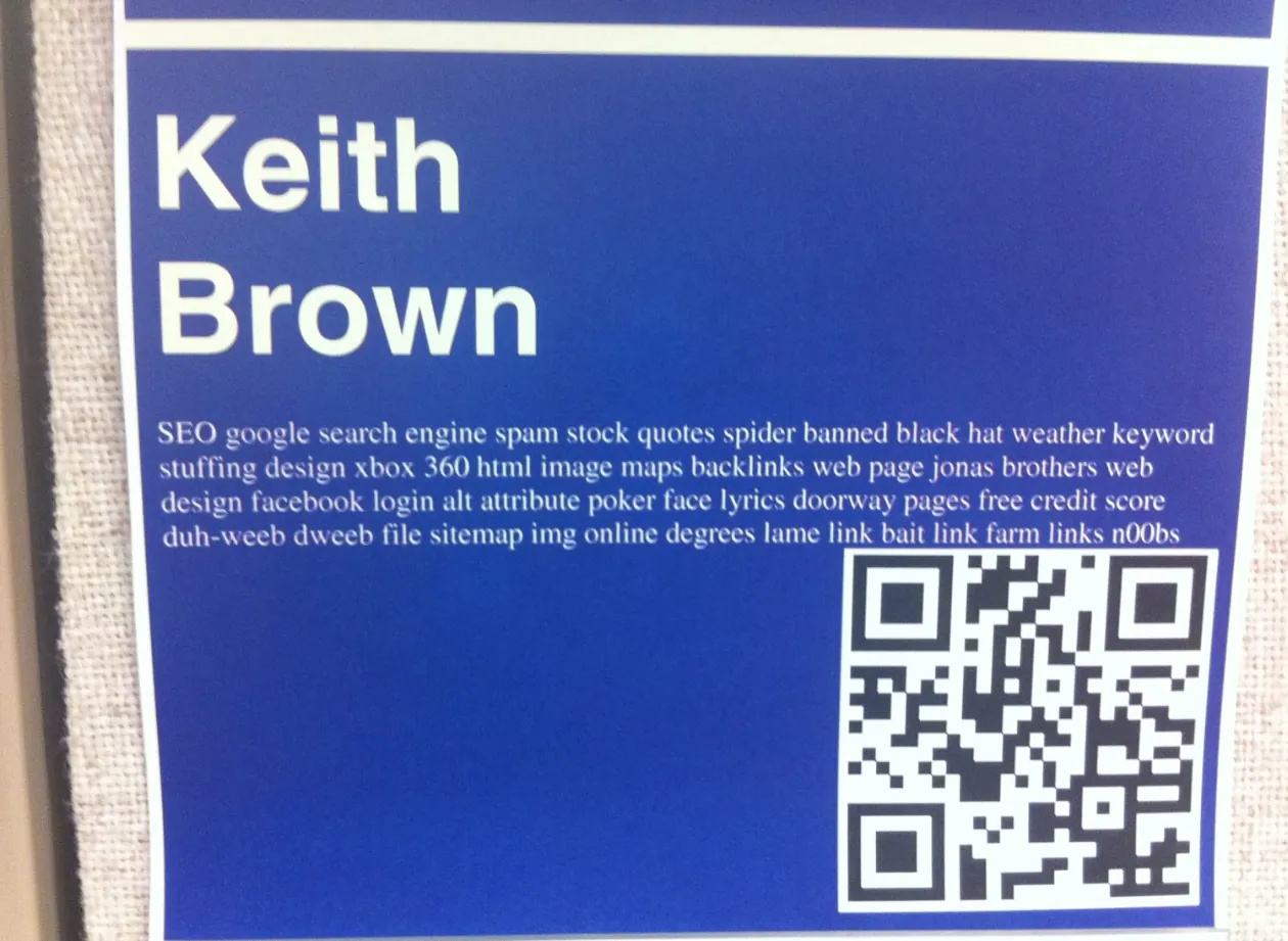 Keith Brown's cubicle nameplate from his Superpages.com years