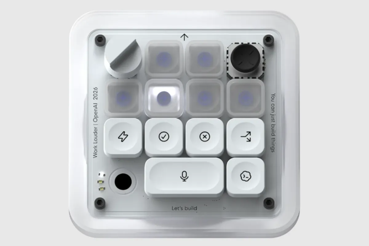 OpenAI Codex Micro keypad by Work Louder with a large microphone push-to-talk key