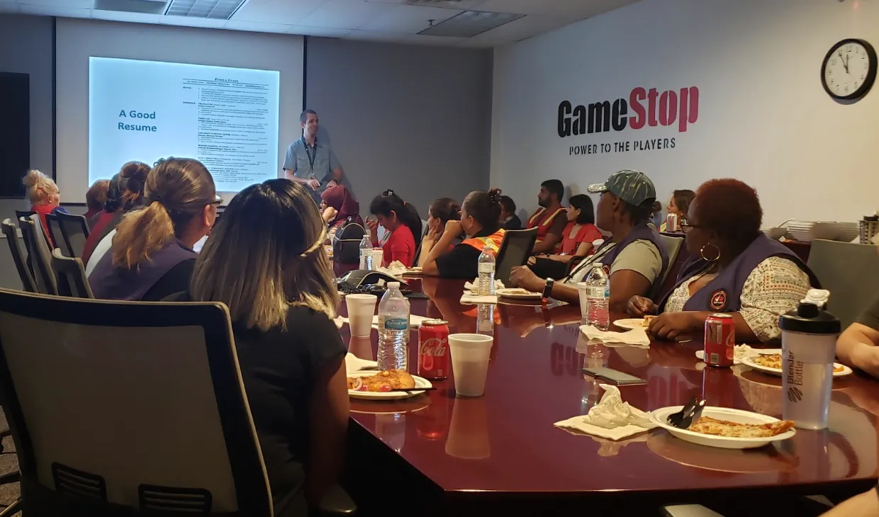 Keith Brown presenting on innovation at GameStop
