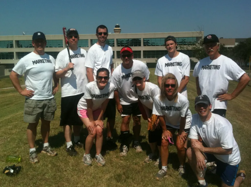 Keith Brown with his Superpages.com marketing team after a company softball game