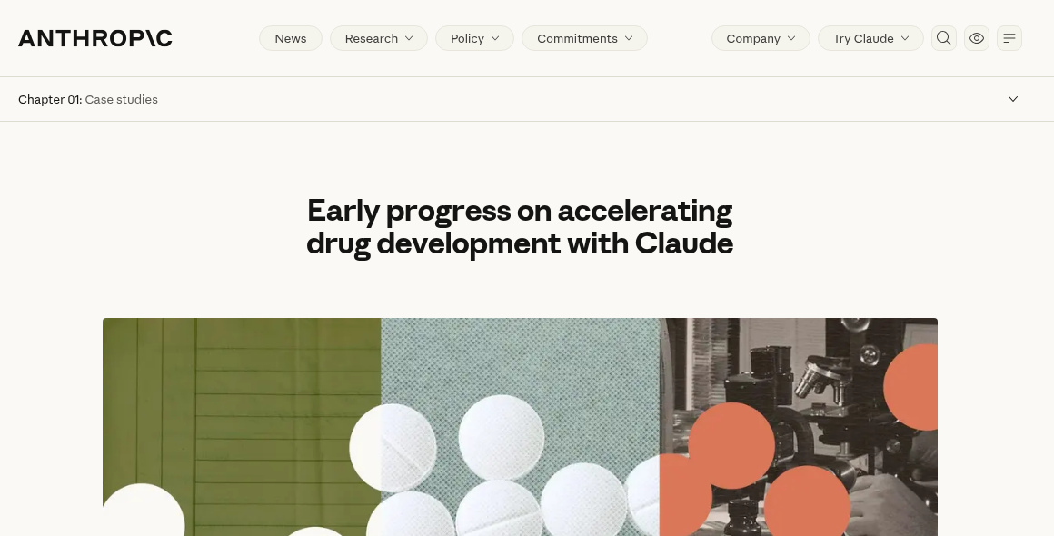 Anthropic research page headlined Early progress on accelerating drug development with Claude, published Oct. 27, 2026